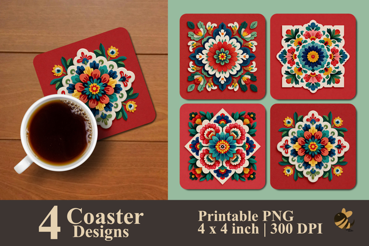 Floral Decoration Coaster Sublimation Design