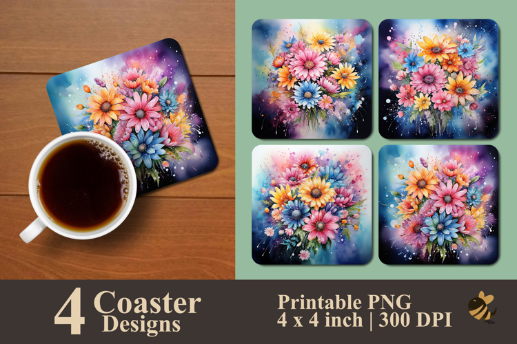 Colorful Flower Coaster Sublimation Design
