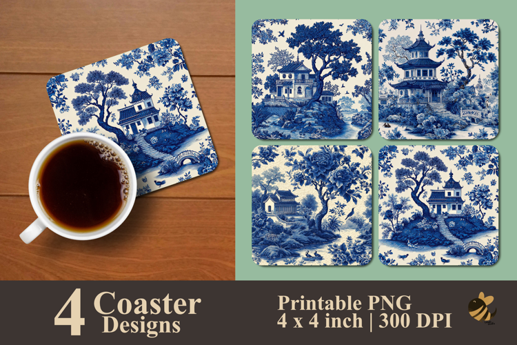 Azure Pagoda Coaster Sublimation Design