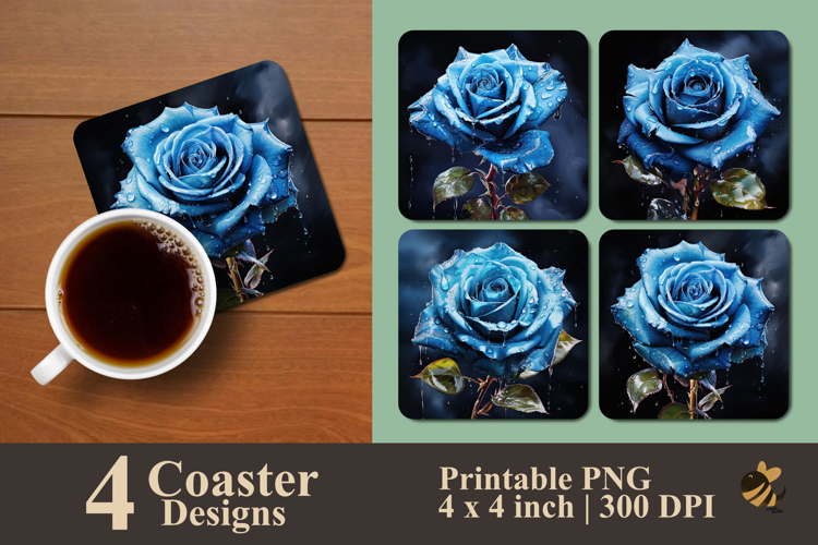 Azure Pearl Rose Coaster Sublimation Design