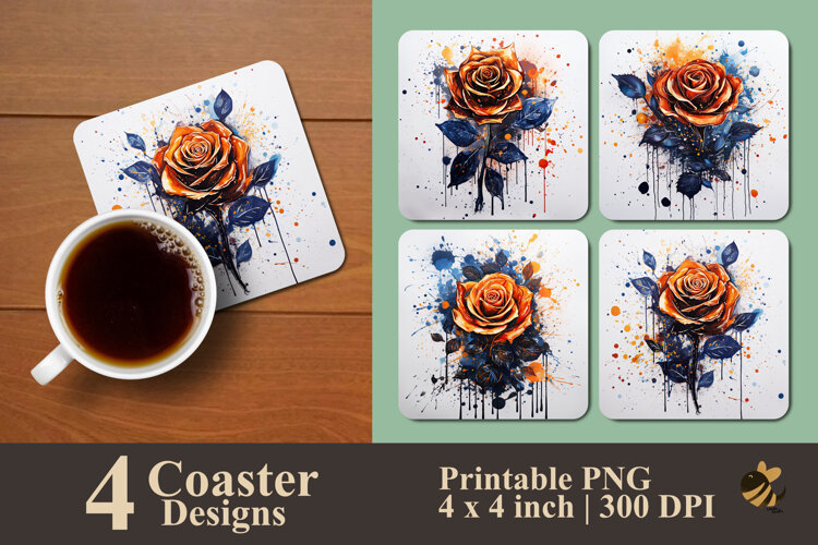 Burnt Orange Rose Coaster Sublimation Design example image 1