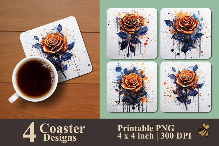 Burnt Orange Rose Coaster Sublimation Design