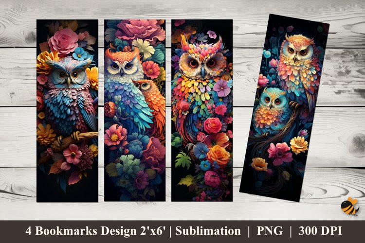 Flower Owl Bookmarks Sublimation Design example image 1
