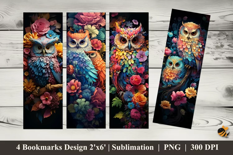 Flower Owl Bookmarks Sublimation Design