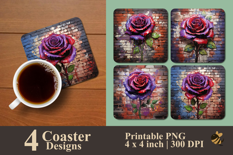 Brickwall Blossom Rose Coaster Sublimation Design