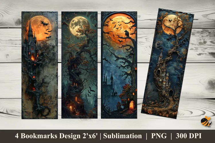 Spooky Moonlit Night Bookmarks Sublimation Design