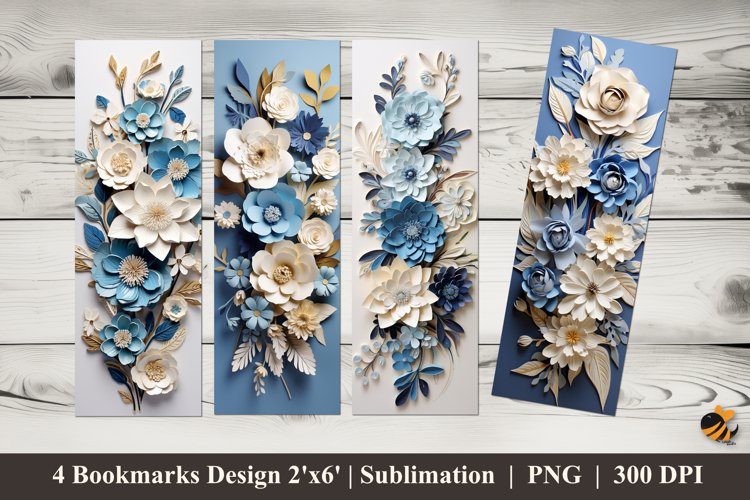 3D Paper Flower Bookmarks Sublimation Design example image 1