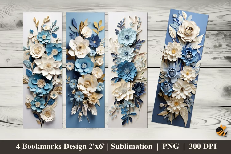 3D Paper Flower Bookmarks Sublimation Design