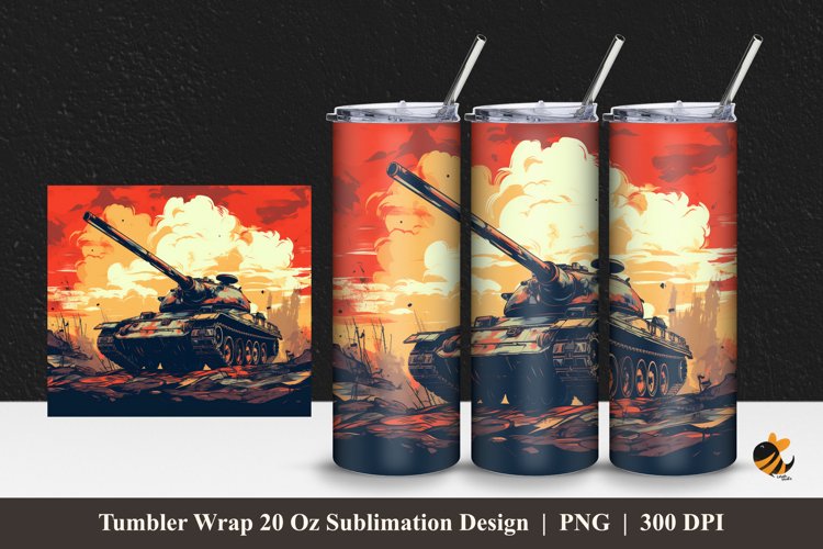 World War Tank Tumbler Wrap Sublimation Design 1 example image 1