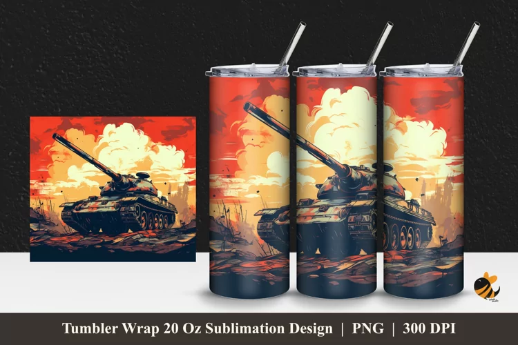 World War Tank Tumbler Wrap Sublimation Design 1