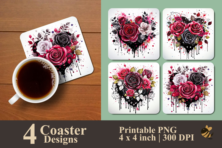 Heart And Rose Coaster Sublimation Design