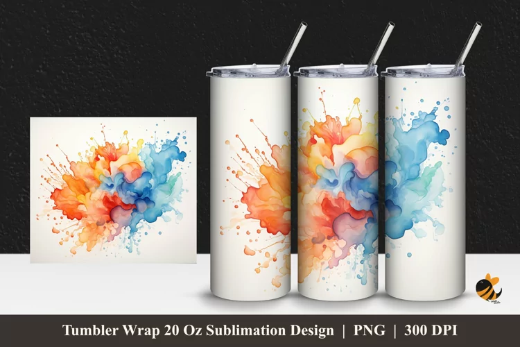 Splash Watercolor Tumbler Wrap Sublimation Design 1
