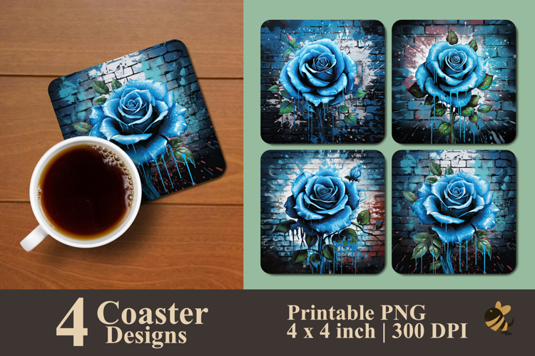 Blue Rose Coaster Sublimation Design
