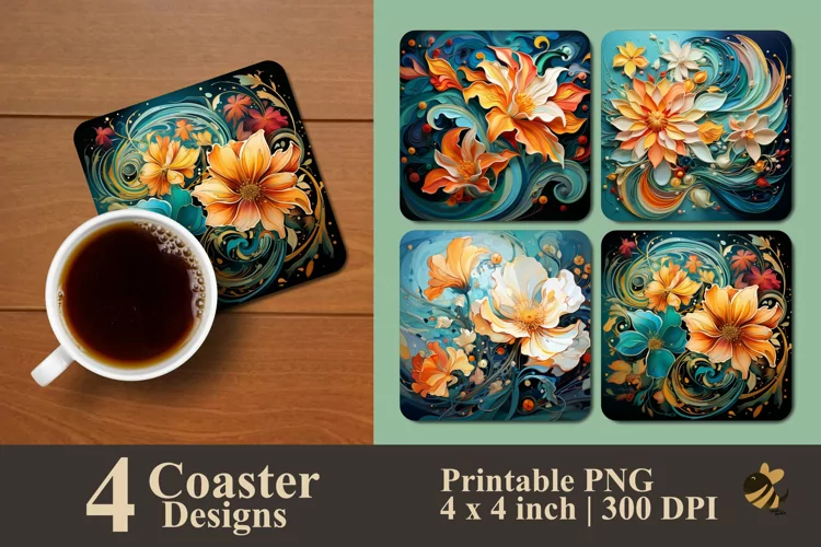 Swirling Flowers Coaster Sublimation Designs