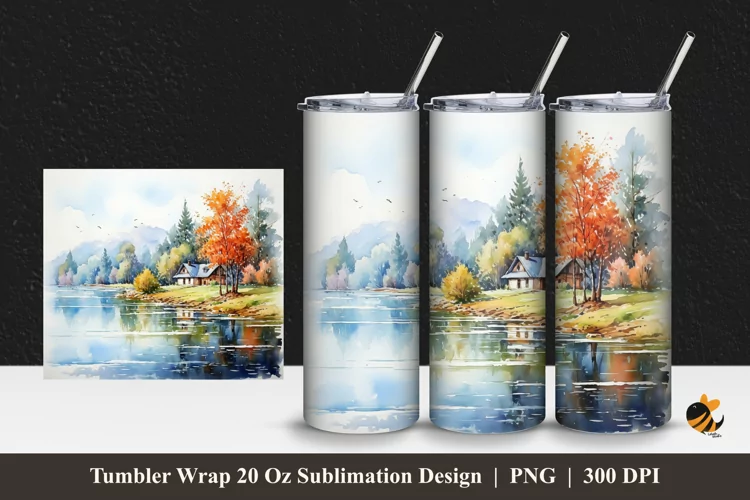 Misty River Tumbler Wrap Sublimation Design 1