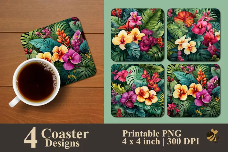 Exotic Flower Coaster Sublimation Designs