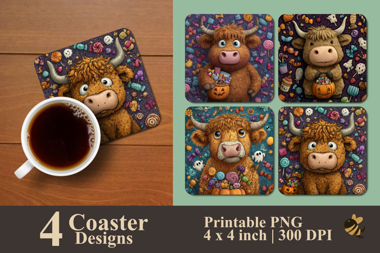 Candy Trick Or Treat Cow Coaster Sublimation Design