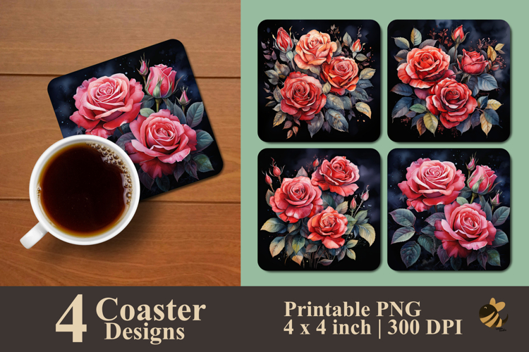 Watercolor Misty Roses Coaster Sublimation Design