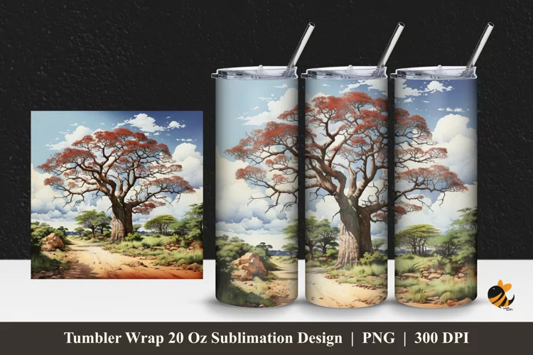 Watercolor Tree Tumbler Wrap Sublimation Design 1