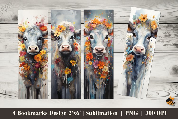 Flowering Cow Bookmarks Sublimation Design example image 1