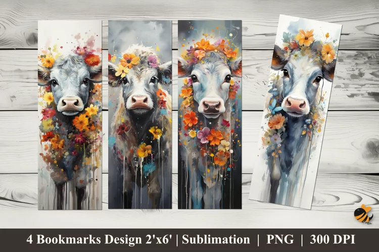 Flowering Cow Bookmarks Sublimation Design
