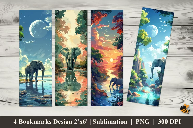 Wild Elephant Bookmarks Sublimation Design