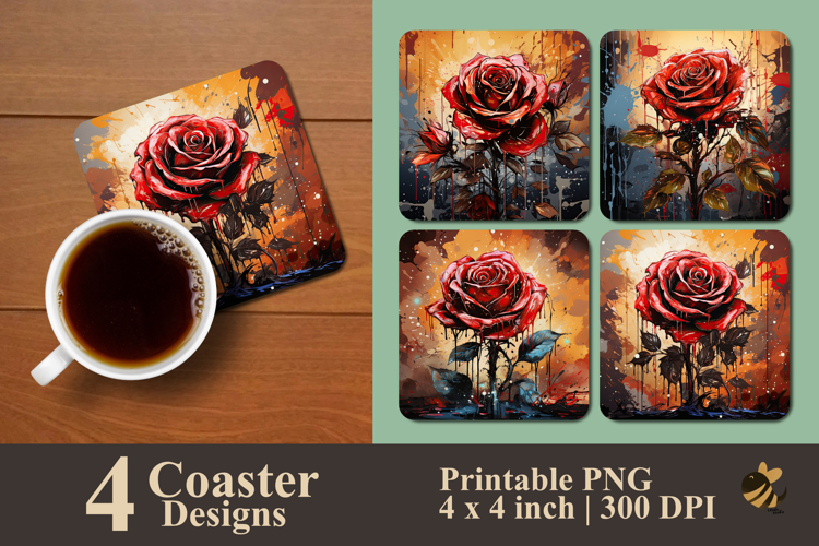 Rose Illustration With Effect Coaster Sublimation Design