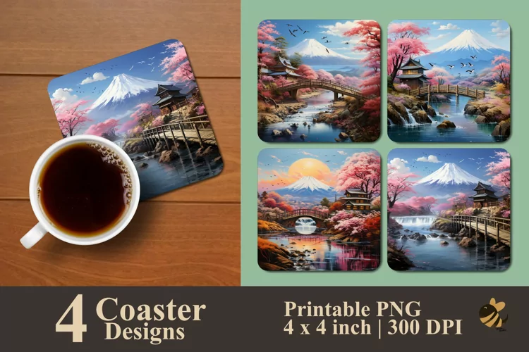 Panorama Of Mount Fuji Coaster Sublimation Designs