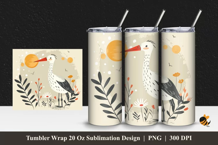Cute Stork Tumbler Wrap Sublimation Design 1