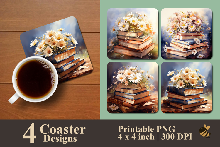 Stack Of Books Coaster Sublimation Design