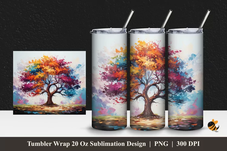 Artistic Tree Tumbler Wrap Sublimation Design 1