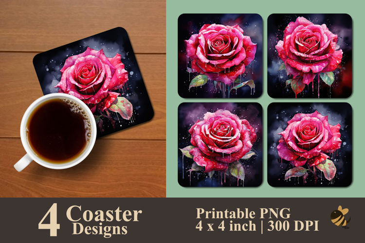 Painting Cerise Rose Coaster Sublimation Design