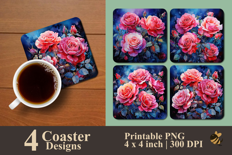 Rose Blooms In A Misty Night Coaster Sublimation Design