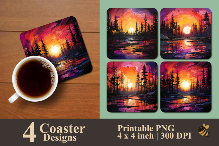 Sunset Ink Forest Coaster Sublimation Design