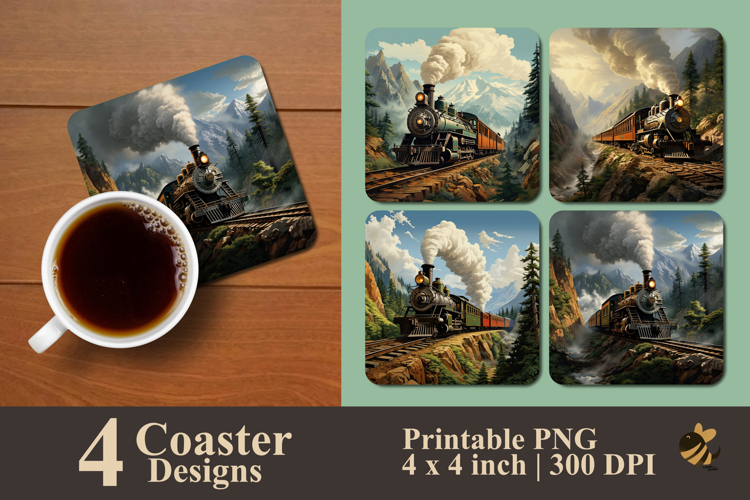 Mountain Steam Coaster Sublimation Design
