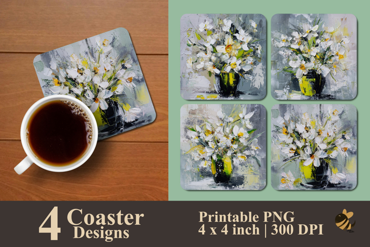 Floral Symphony Textured Coaster Sublimation Design