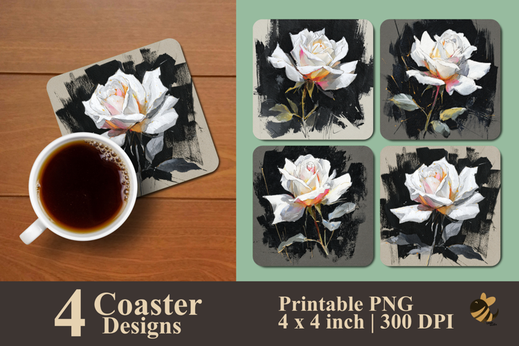 Ink Stroke Noir Rose Coaster Sublimation Design