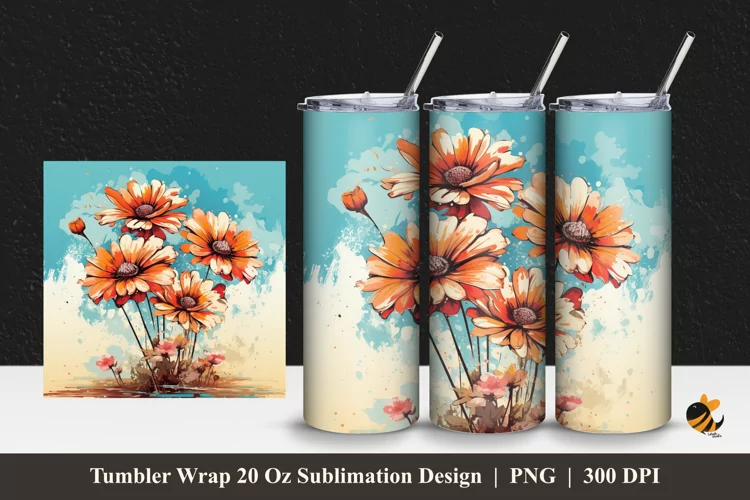 Retro Flower Tumbler Wrap Sublimation Design 1