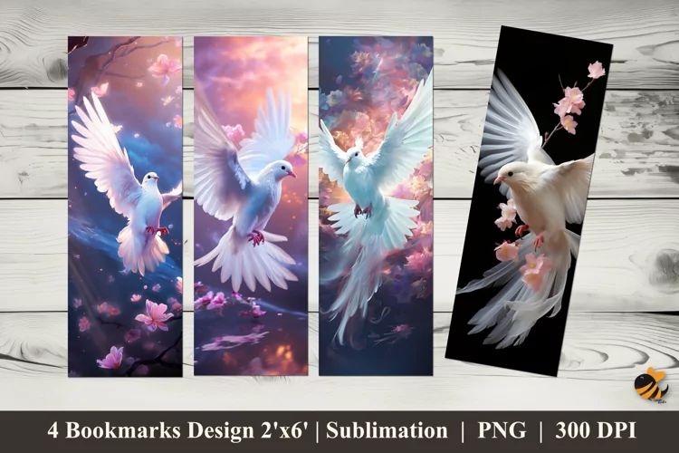 White Dove Bookmarks Sublimation Design