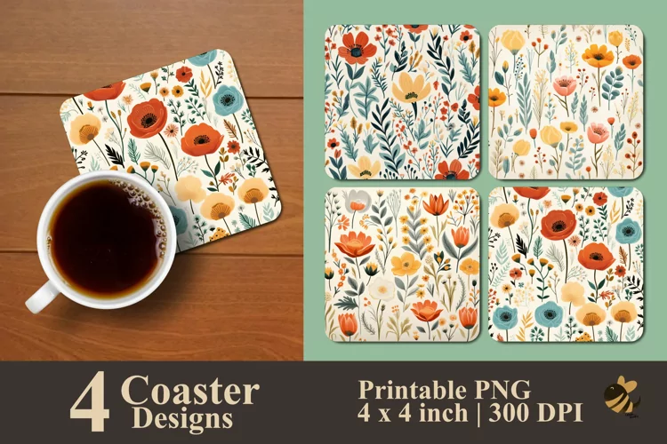 Rustic Wildflowers Coaster Sublimation Designs