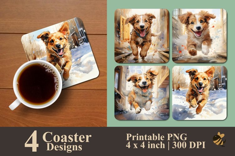 Happy Puppy Coaster Sublimation Designs example image 1
