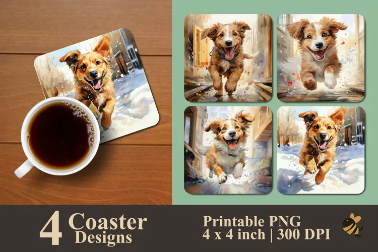 Happy Puppy Coaster Sublimation Designs