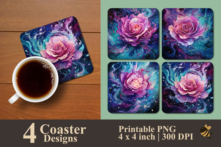 Whirlwind Rose Splash Coaster Sublimation Design