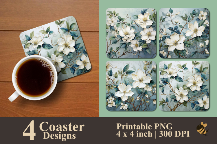 Timeless Botanical Flower Coaster Sublimation Design