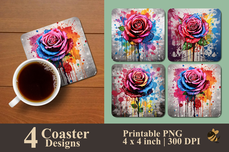 Pink Blue Rose Coaster Sublimation Design