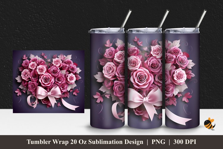 3D Fuchsia Roses Tumbler Wrap Sublimation Design 1 example image 1