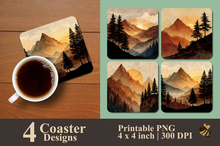 Beautiful Mountain View Coaster Sublimation Design