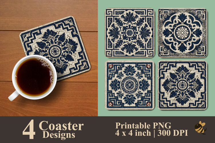 Square Italian Art Coaster Sublimation Design example image 1