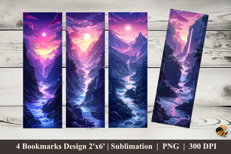 Flowing Mountain River Bookmarks Sublimation Design example image 1