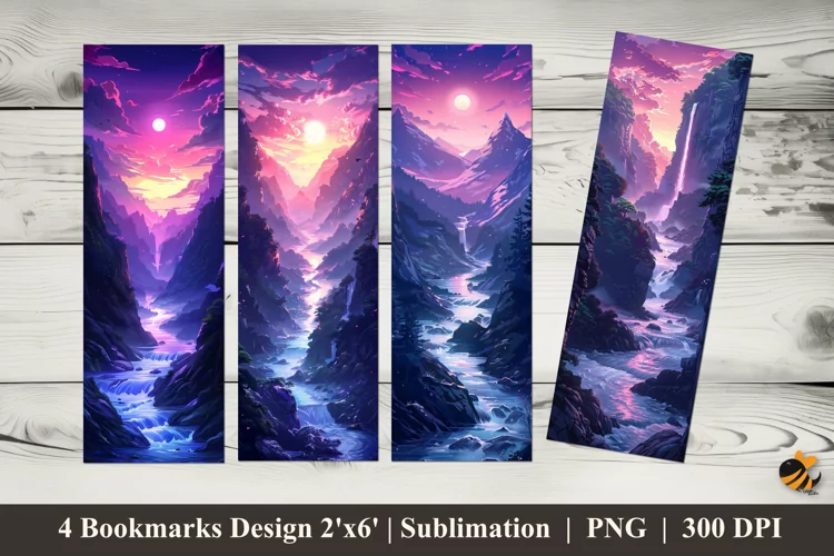 Flowing Mountain River Bookmarks Sublimation Design